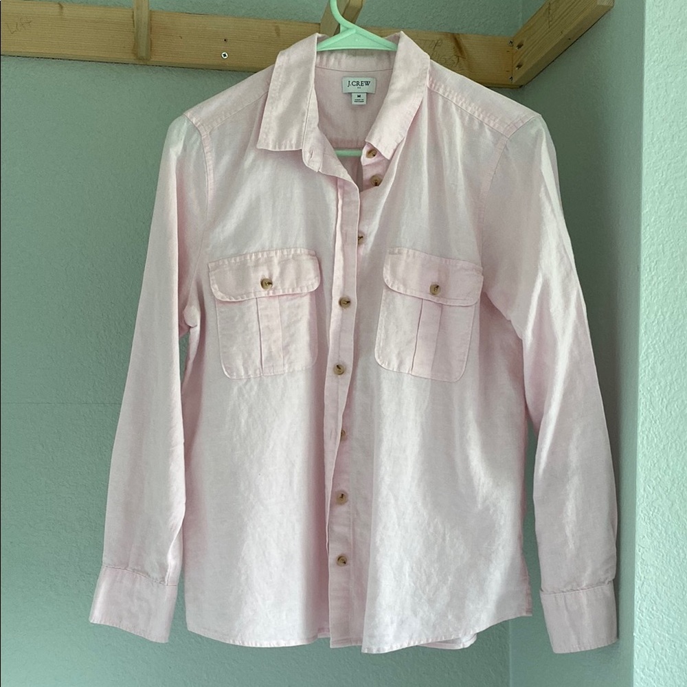 J. Crew light Pink linen/cotton blend Button-Up Shirt